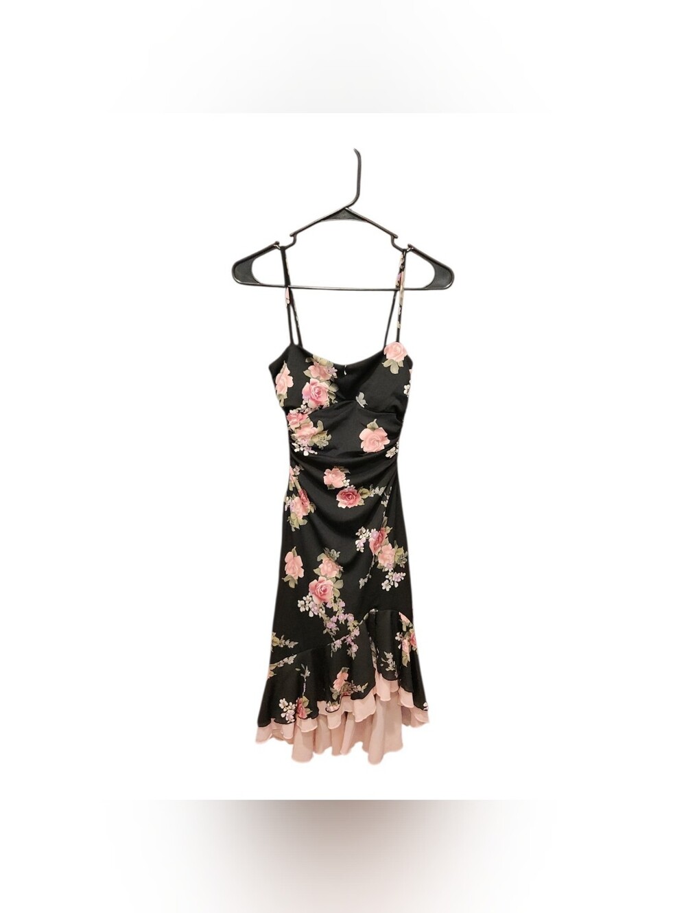 Vintage Jodi Kristopher 90 Y2K Black Floral Ruched Slip Dress Romantic Grunge Xs